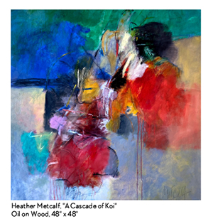 A Cascade of Koi, oil on wood by Heather Metcalf